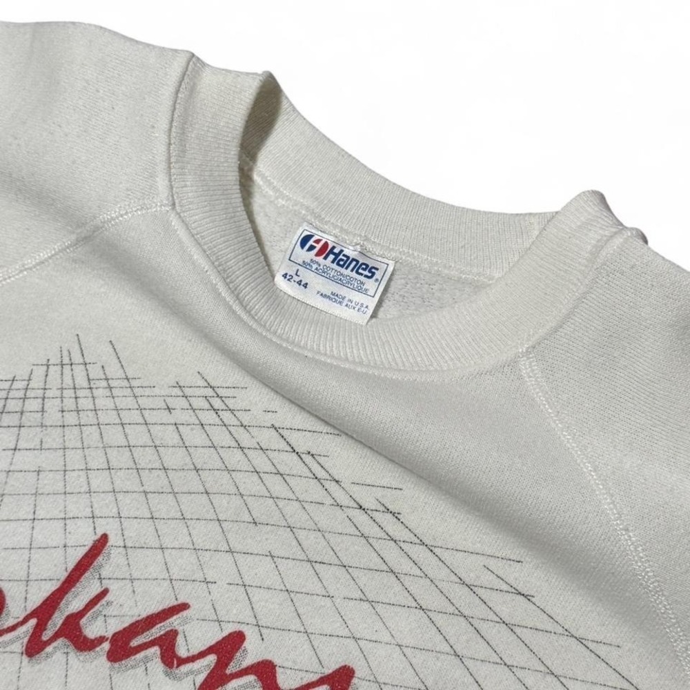 Vintage 80s Arkansas Grid Graphic Cream Pullover Crewneck L 22x25 USA Hanes - Picture 6 of 8